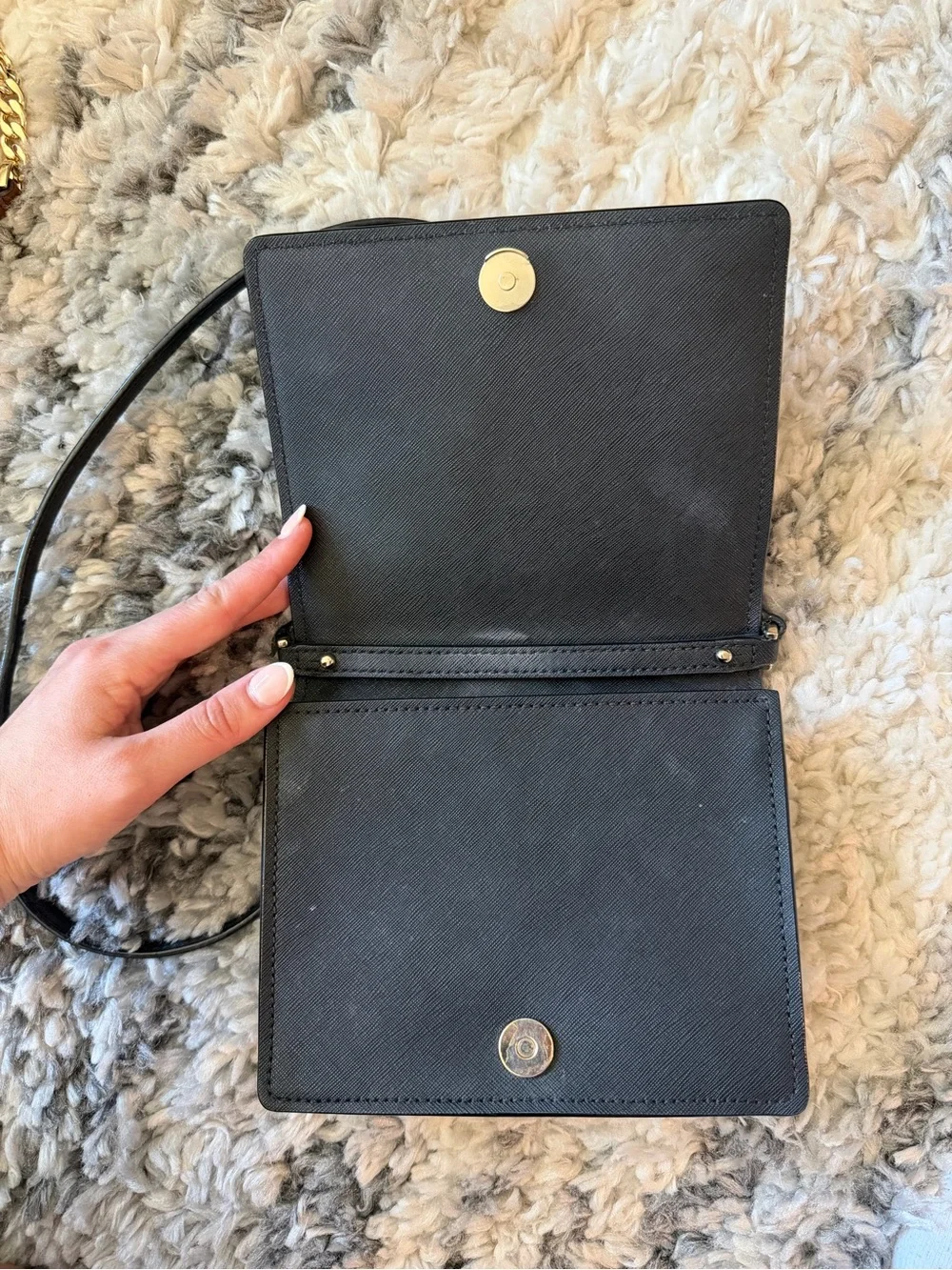 kate spade Black Saffiano Crossbody Bag with Gold Logo